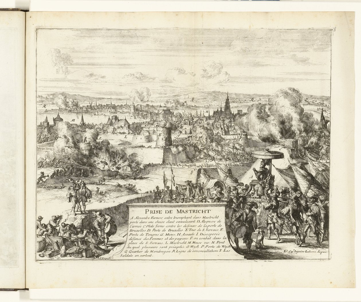 Dobytí Maastrichtu vévodou z Parmy, 1579 Prize de Mastricht (titul na předmětu) Guerres de Flandres (název série) od Romeyn de Hooghe