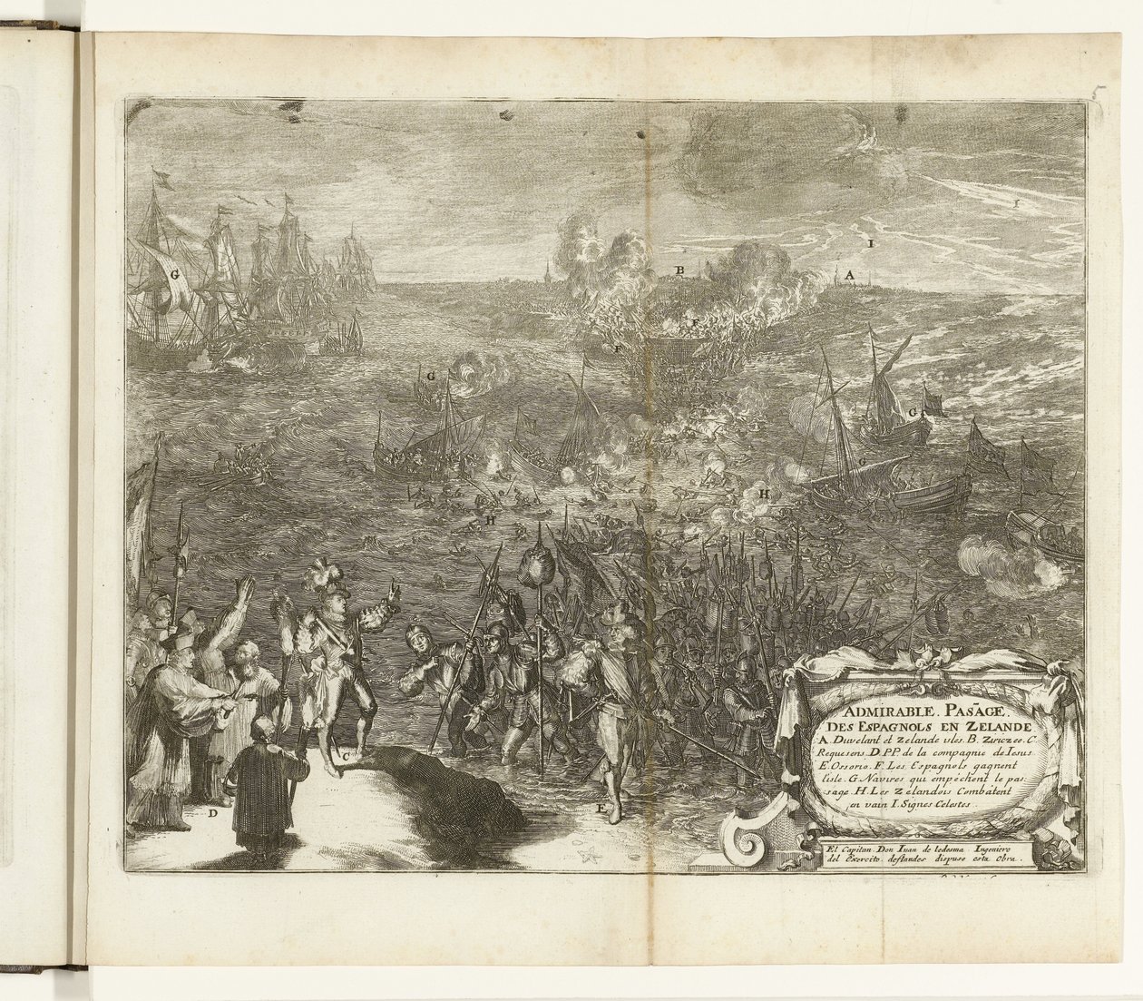 Noční cesta španělských vojáků do Duivelandu, 1575 Obdivuhodný Pass[s]age des Espagnols en Zelande (název na objektu) Guerres de Flandres (název série) od Romeyn de Hooghe