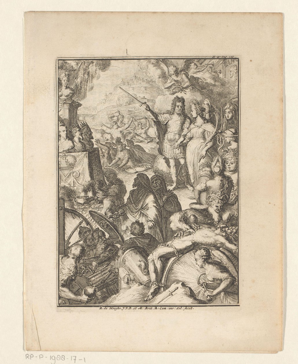 Stadtholder William III a Mary Stuartovna uprostřed mýtických postav od Romeyn de Hooghe