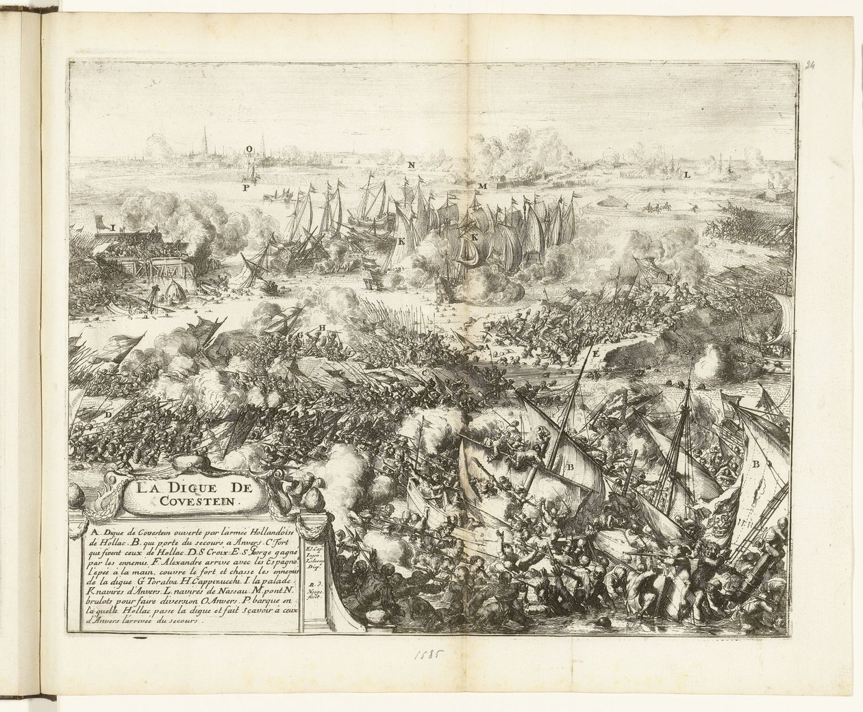 Bitva o hráz Kauwenstein, 1585 La digue de Covestein (název na objektu) Guerres de Flandres (název série) od Romeyn de Hooghe