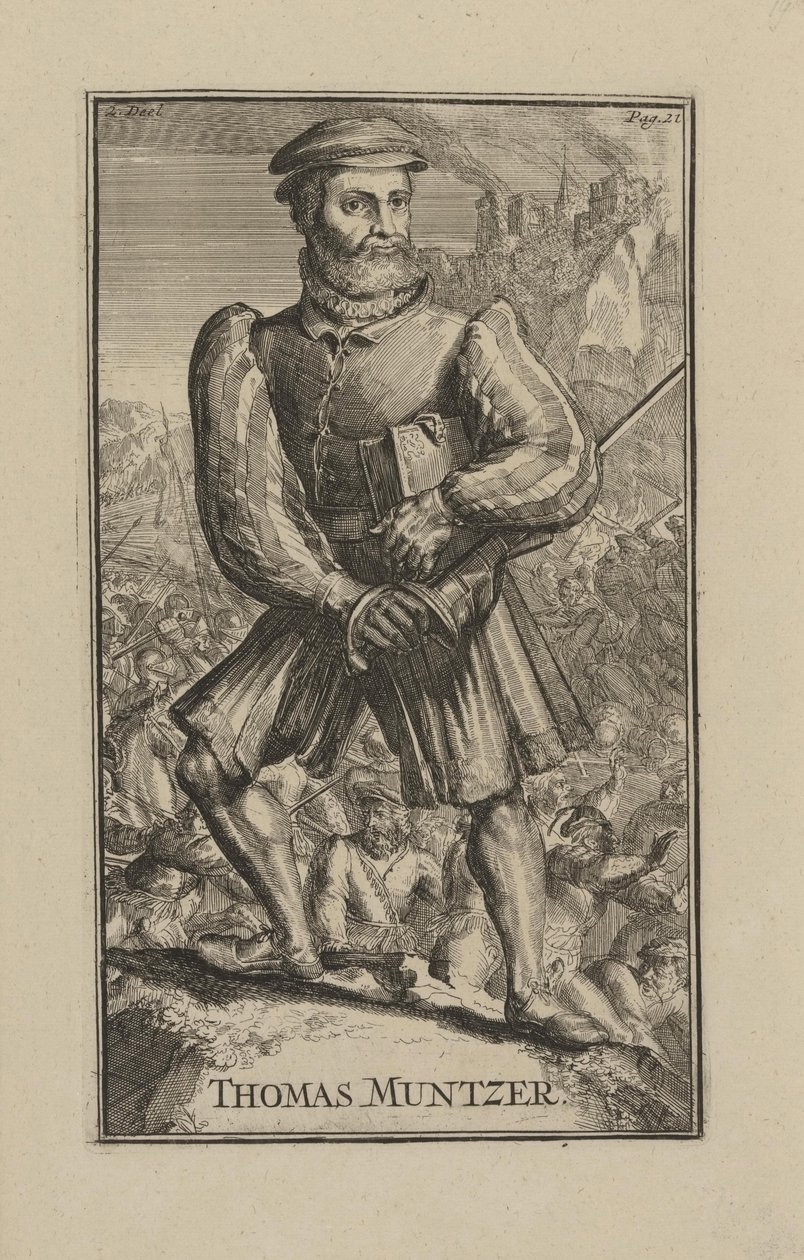 Thomas Muntzer (Munzer) (asi 1489-1525), potulný kněz a náboženský vůdce rolnické války v Německu - baroko: Portrét Thomase Muentzera od Hooghe, Romeyn de (1645-1708) od Romeyn de Hooghe
