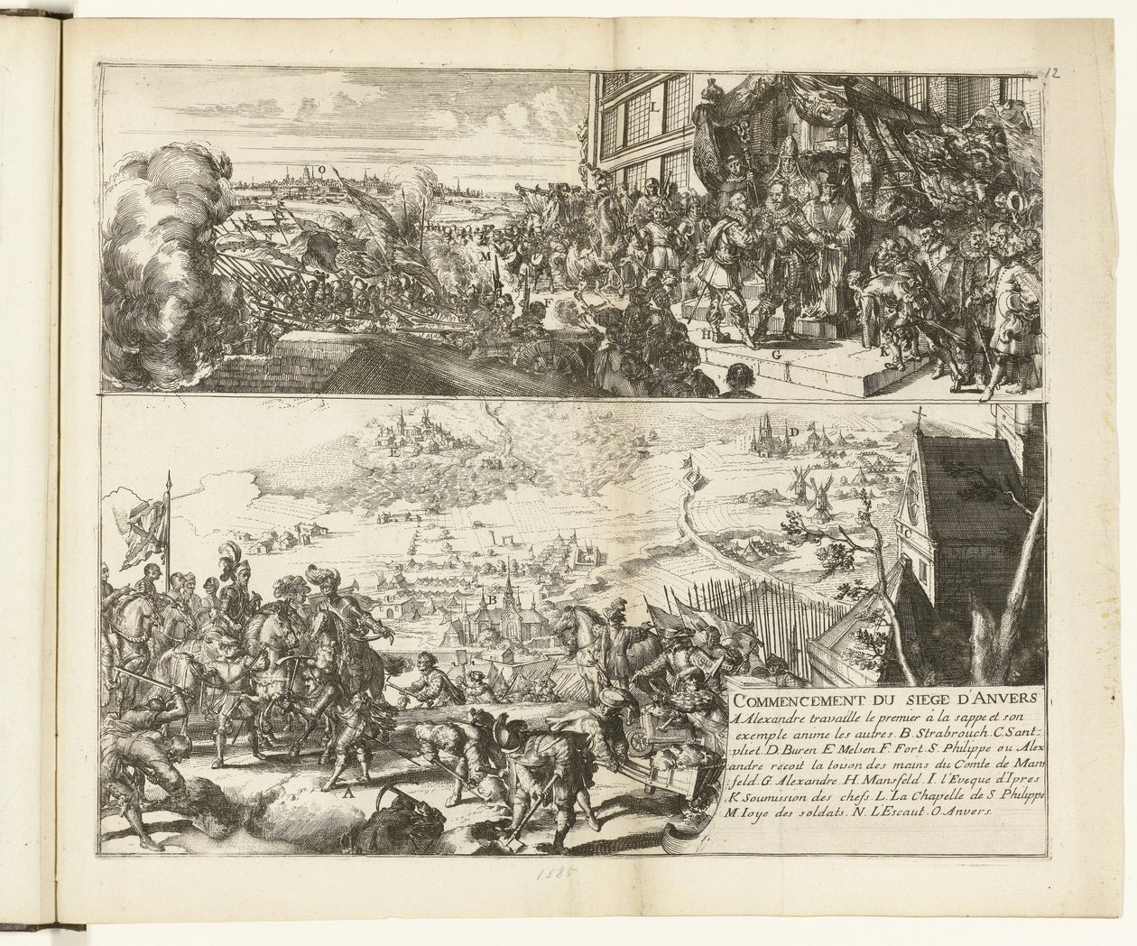 Dvě vyobrazení obléhání Antverp vévodou z Parmy, 1584-1585 Commencement du siege d