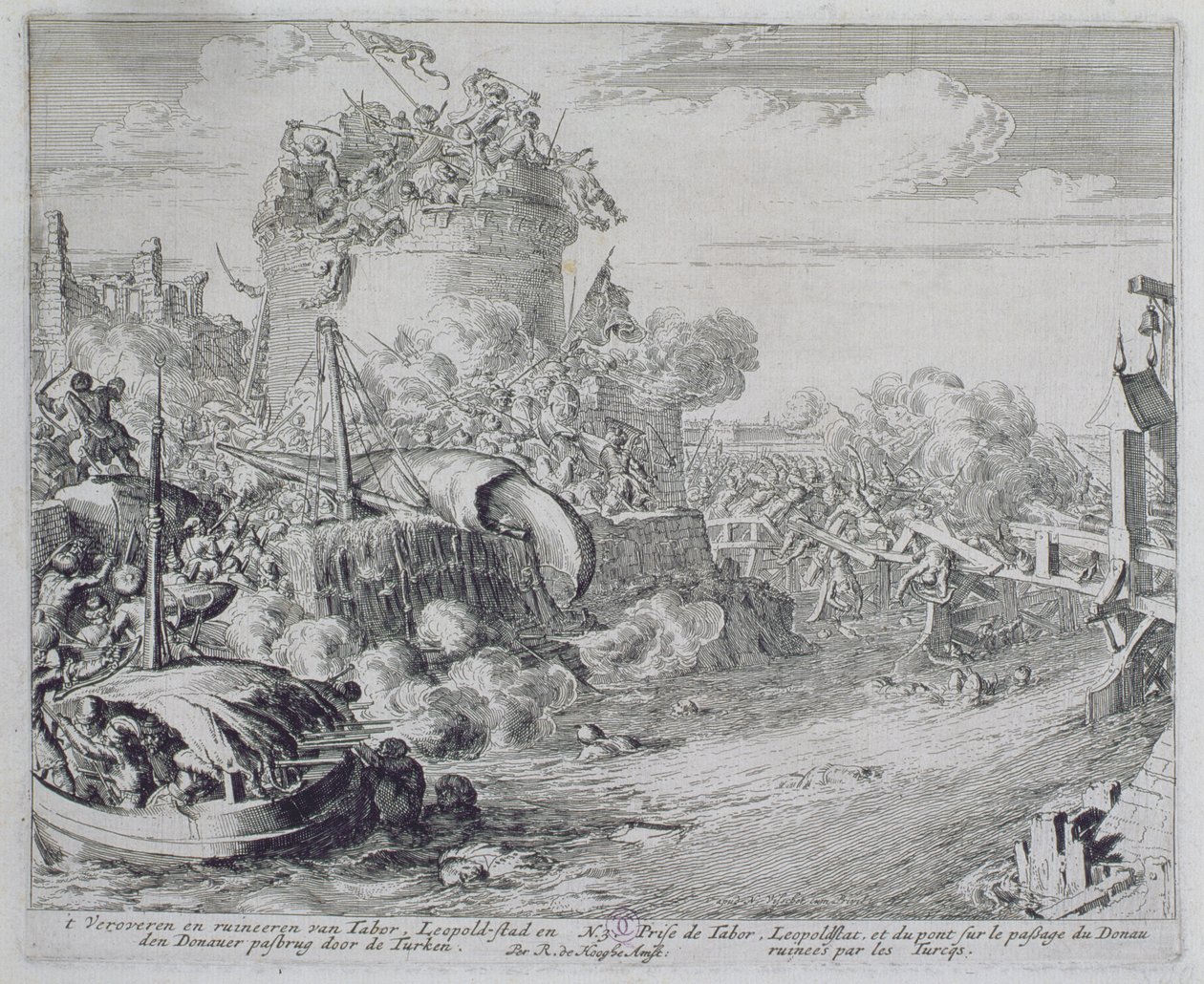 Vídeňský tiskový cyklus, Dobývání ostrova Tábor na předměstí Leopoldstadtu, 1683 od Romeyn de Hooghe