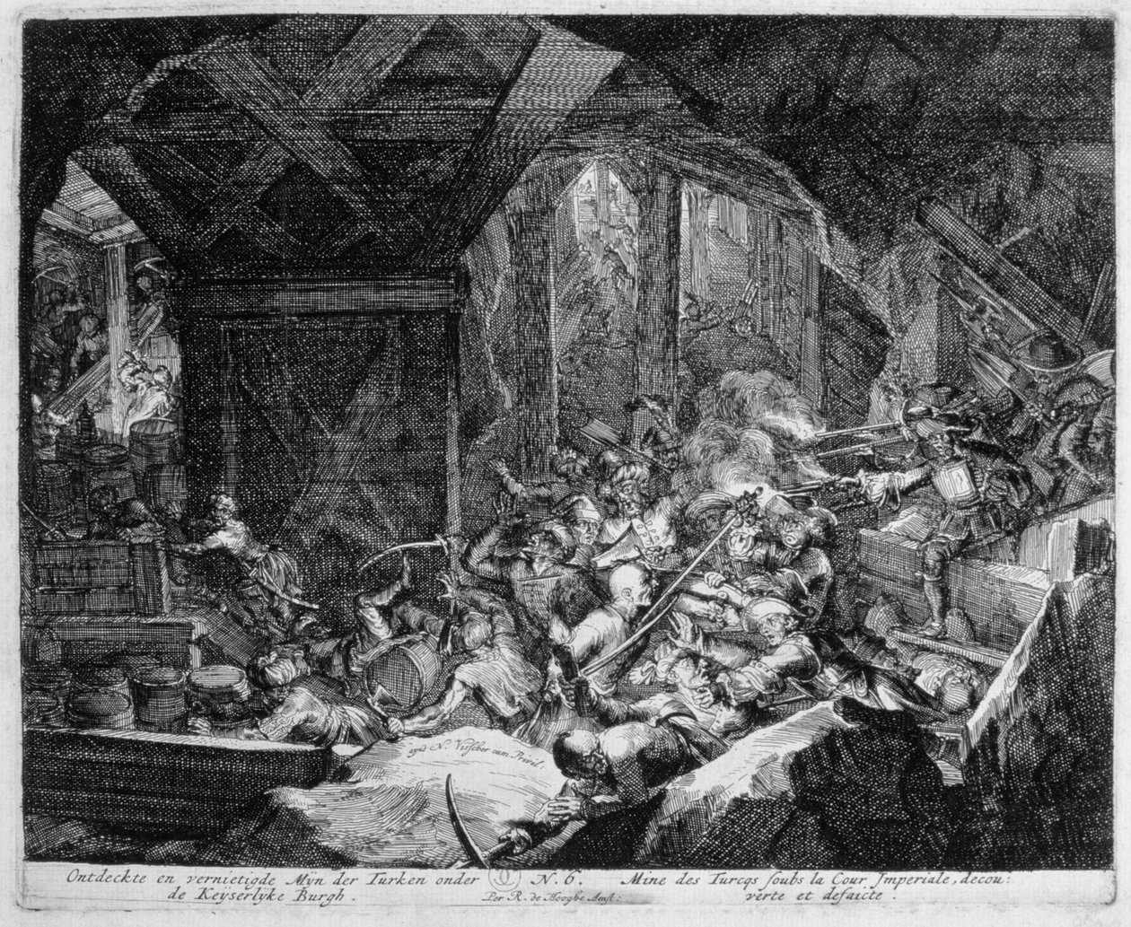 Vídeňský tiskový cyklus, Objevení a zničení turecké miny pod císařským palácem, 1683 od Romeyn de Hooghe