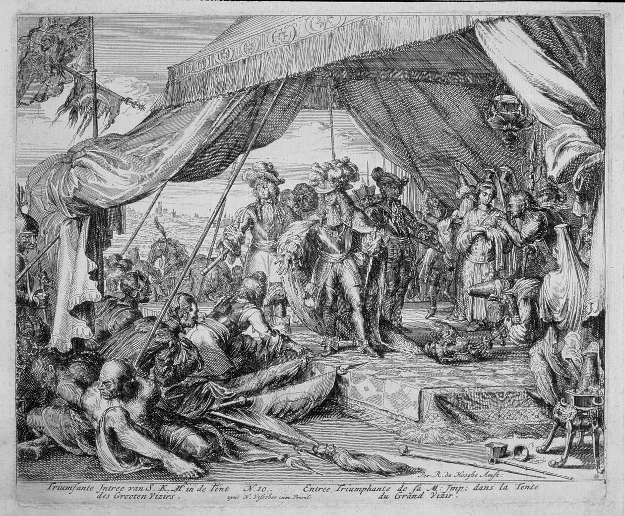Vídeňský tiskový cyklus, vstup císaře Leopolda (1640-1705) do stanu velkovezíra, 1683 od Romeyn de Hooghe