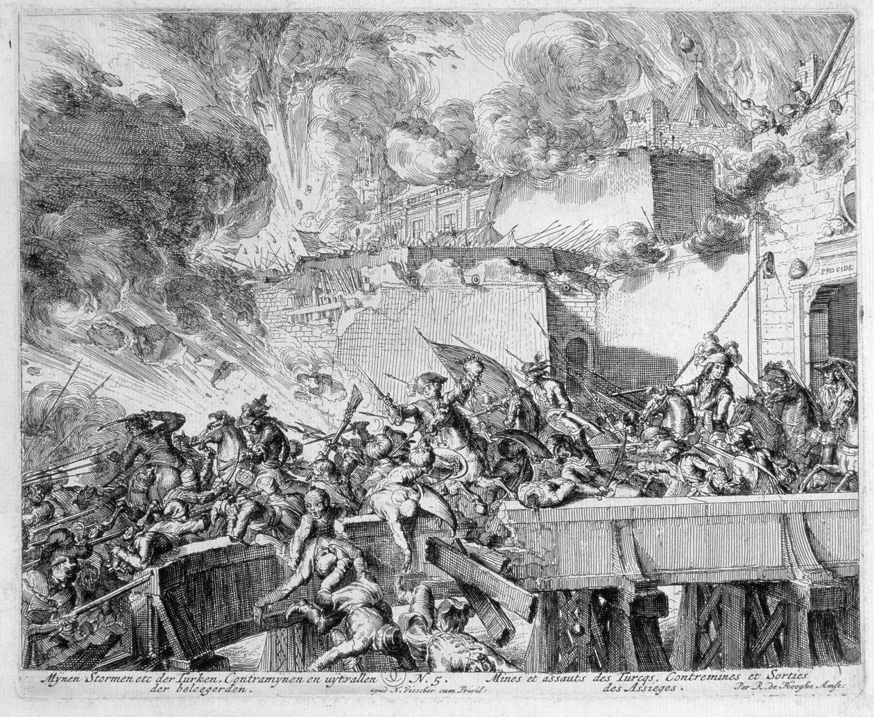 Vídeňský tiskový cyklus, exploze dolu a protiminu, nájezd na Turky, 1683 od Romeyn de Hooghe