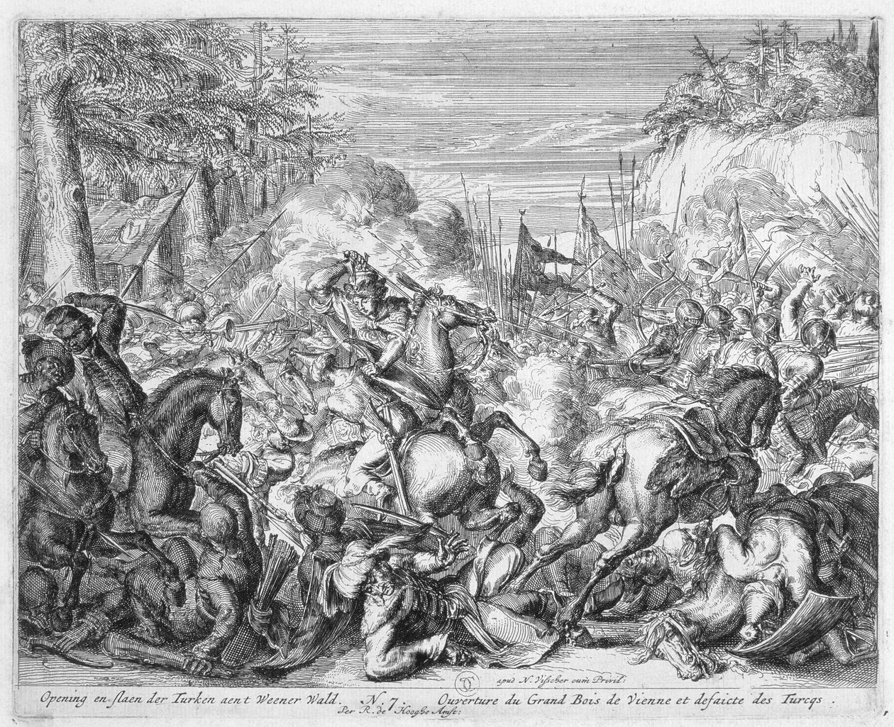 Vídeňský tiskový cyklus, Počátek bitvy polské jízdy ve vídeňském lese, 1683 od Romeyn de Hooghe