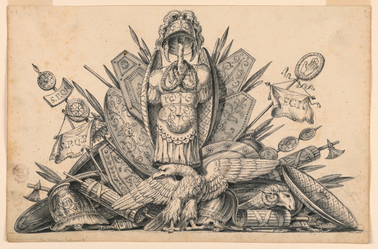 Kresba, trofej zbraní určená k malířskému provedení, 1830-1850 od Romolo Achille Liverani