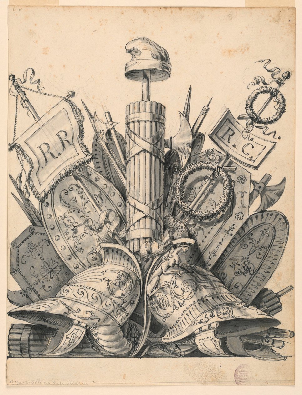 Kresba, trofej zbraní, 1830-1850 od Romolo Achille Liverani