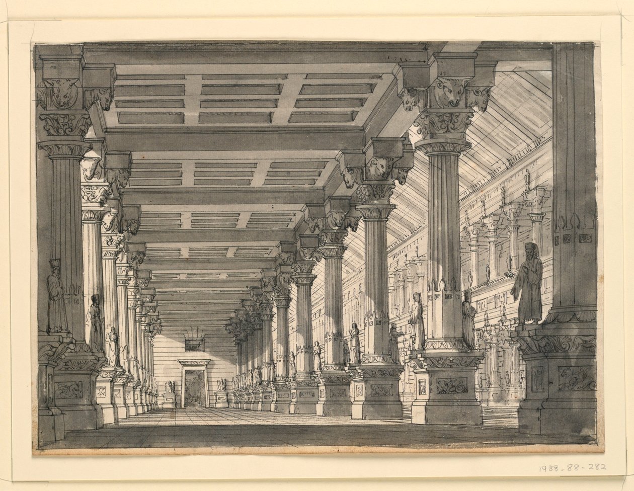 Scéna, sál v babylonském paláci pro operu „Ciro in Babylonia“ od Gioacchina Rossiniho od Romolo Achille Liverani