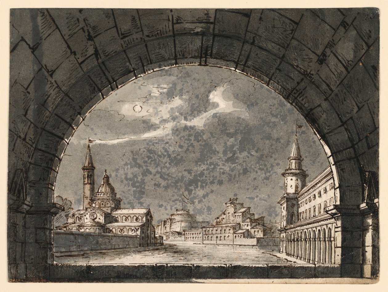 Scénický design pro operu "La Straniera" od Romolo Achille Liverani
