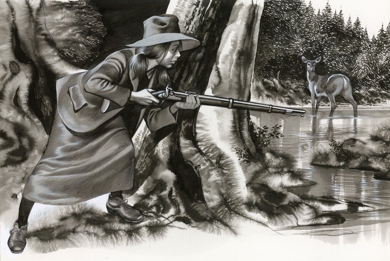 Annie Oakley střílí na jelena od Ron Embleton