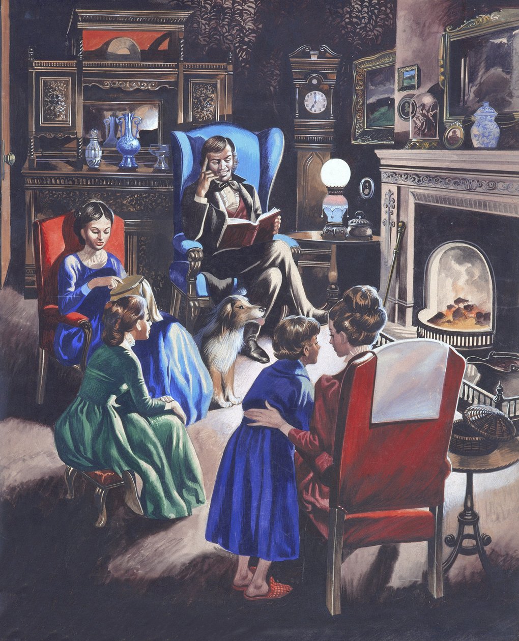 Dospívání v průběhu věků: (kvaš na papíře): Chudé bohaté holčičky z Británie v průběhu věků (The Poor Little Rich Girls of Britain) od Ron Embleton