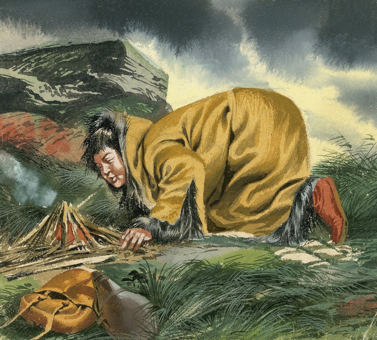 Marco Polo, schoulený nad ohněm od Ron Embleton
