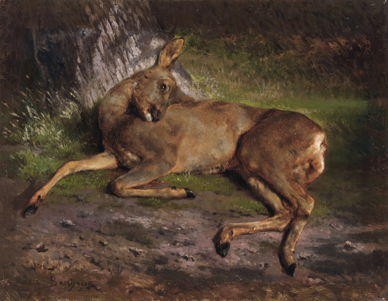 Srnec v lese (olej na plátně) od Rosa Bonheur