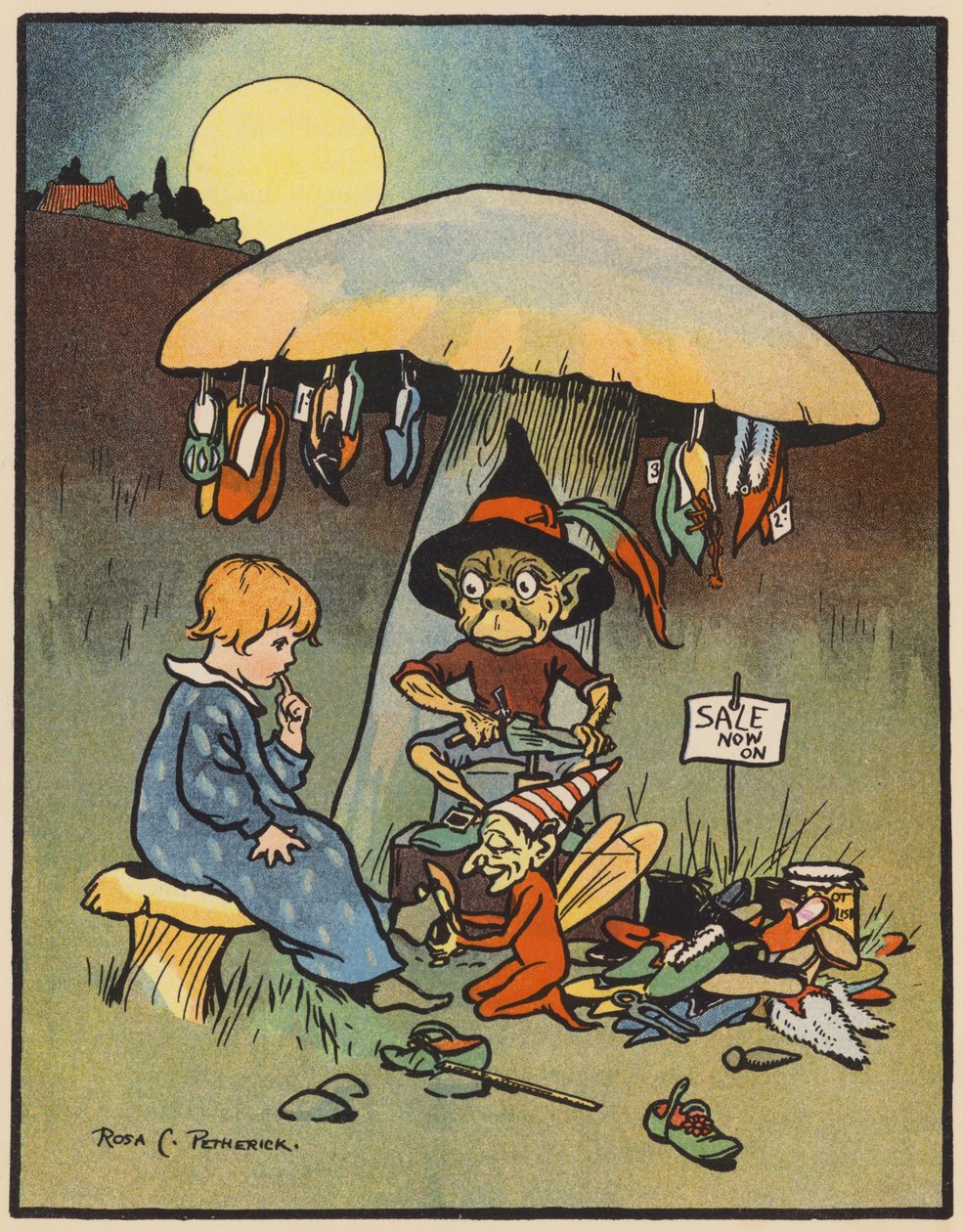 "Tak si Toddy vyzkoušel boty" (barevná litografie) od Rosa Petherick