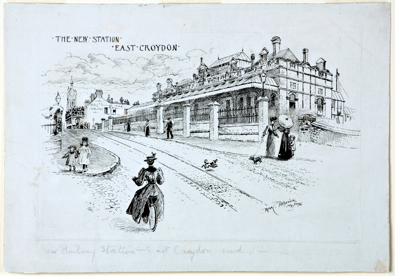 The New Station, East Croydon, červenec 1896 (inkoust na papíře) od Rosa Clementina Petherick