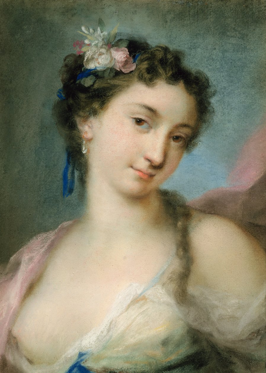 Portrét dámy jako Flora (pastel na papíře) od Rosalba Giovanna Carriera