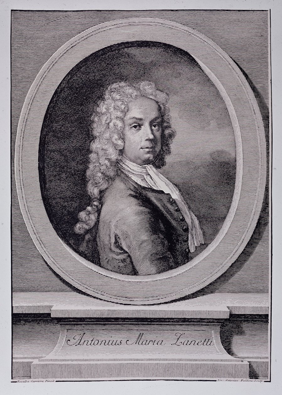Portrét Antonia Maria Zanettiho, italského karikaturisty (rytina od Rosalba Giovanna (after) Carriera