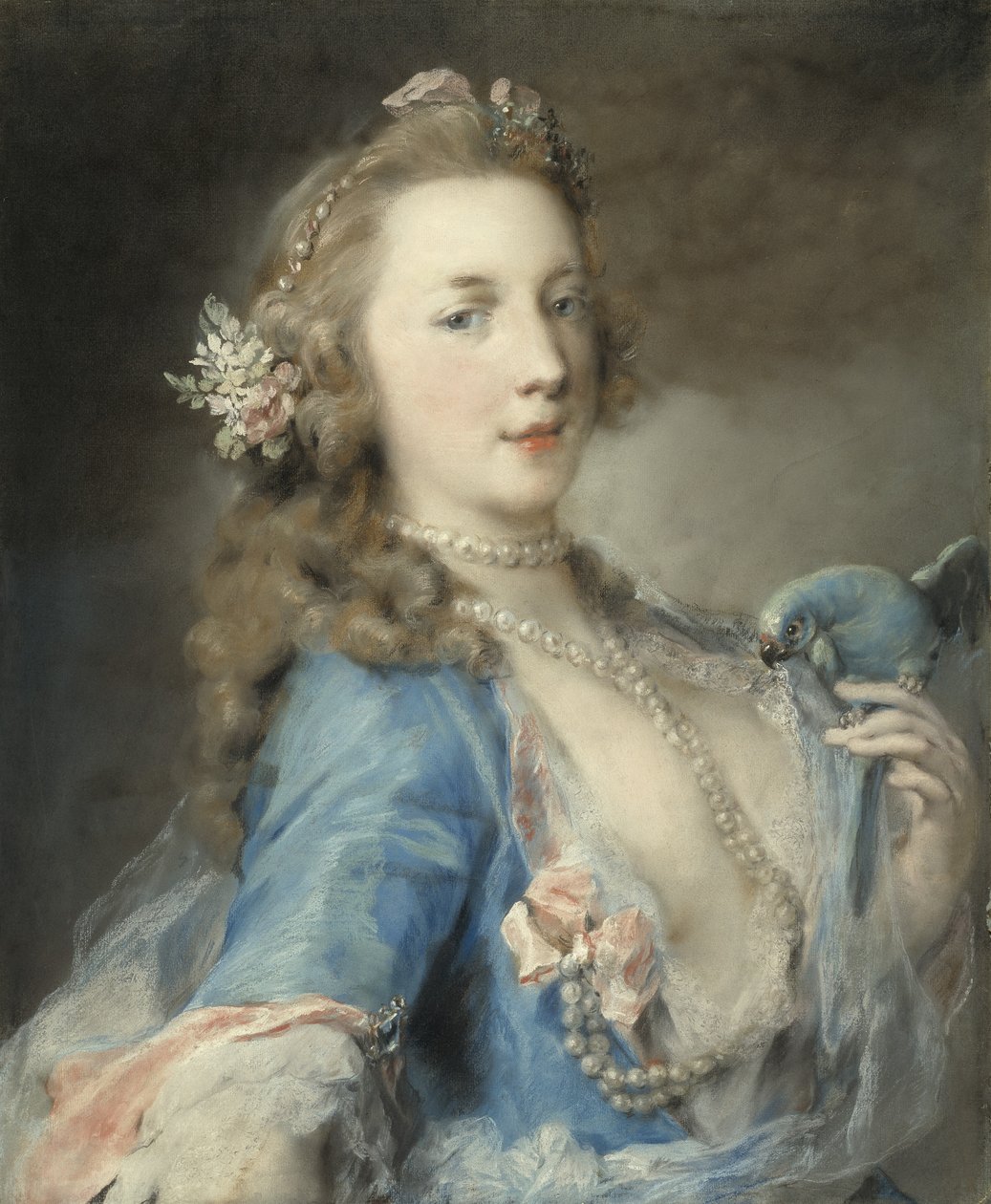 Mladá dáma s papouškem, kolem 1730 od Rosalba Giovanna Carriera