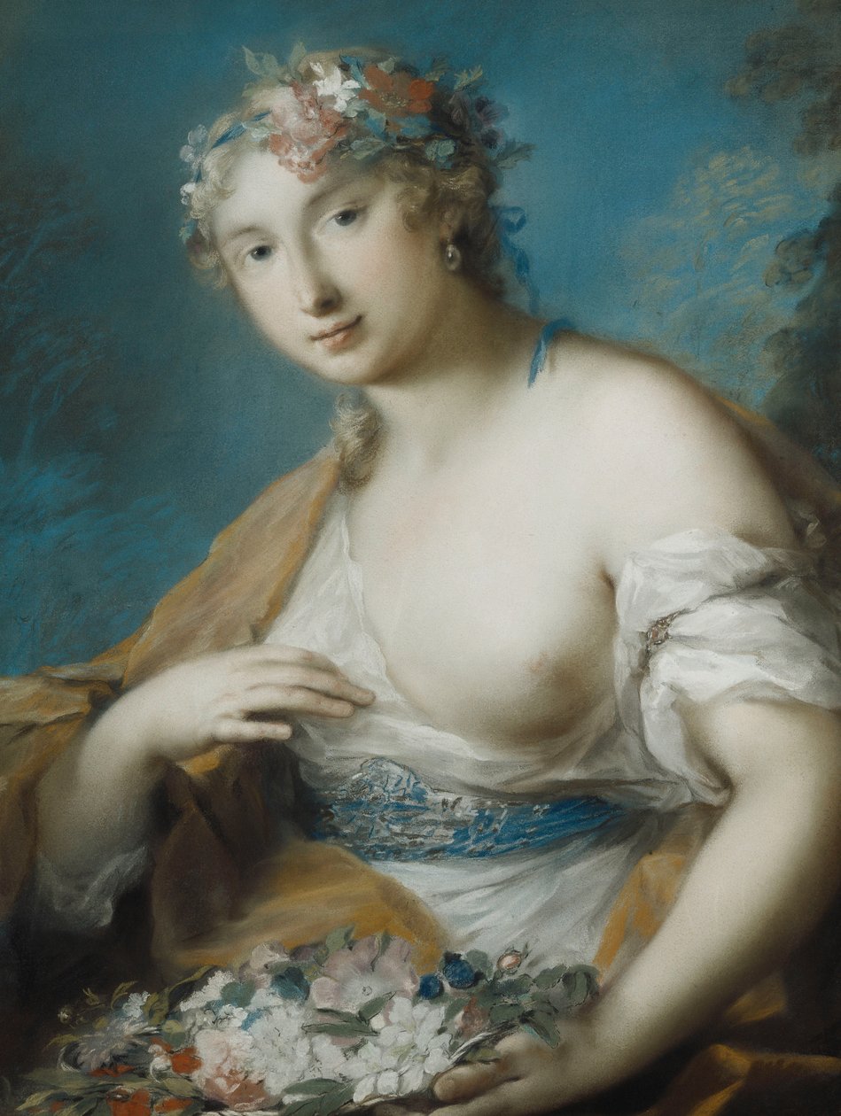 Flora, poloviční délka, držící košík s květinami, od Rosalba Giovanna Carriera