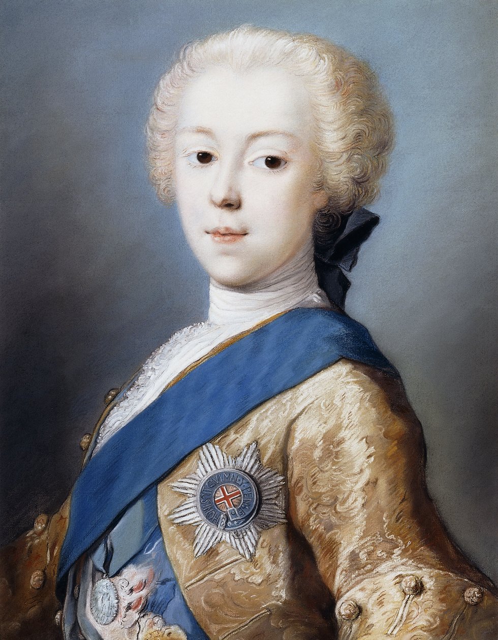 Portrét prince Charlese Edwarda Stuarta, délka přes prsa, z profilu vlevo, od Rosalba Giovanna Carriera