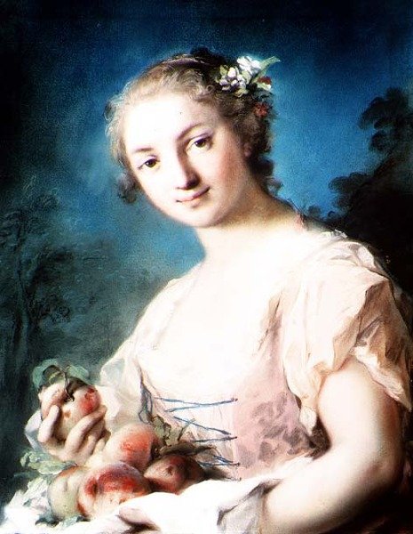 Léto: dívka drží broskve od Rosalba Giovanna Carriera