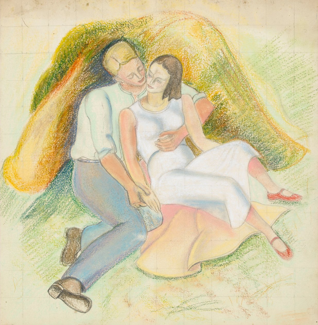 Milenci (pastel na papíře) od Rosalie Brill