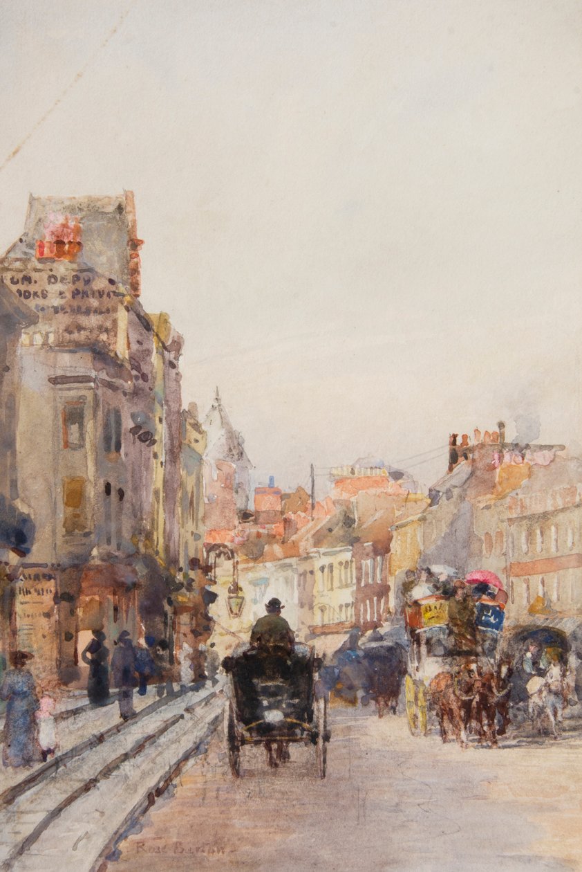 Brompton Road, pohled na východ (akvarel) od Rose Maynard Barton