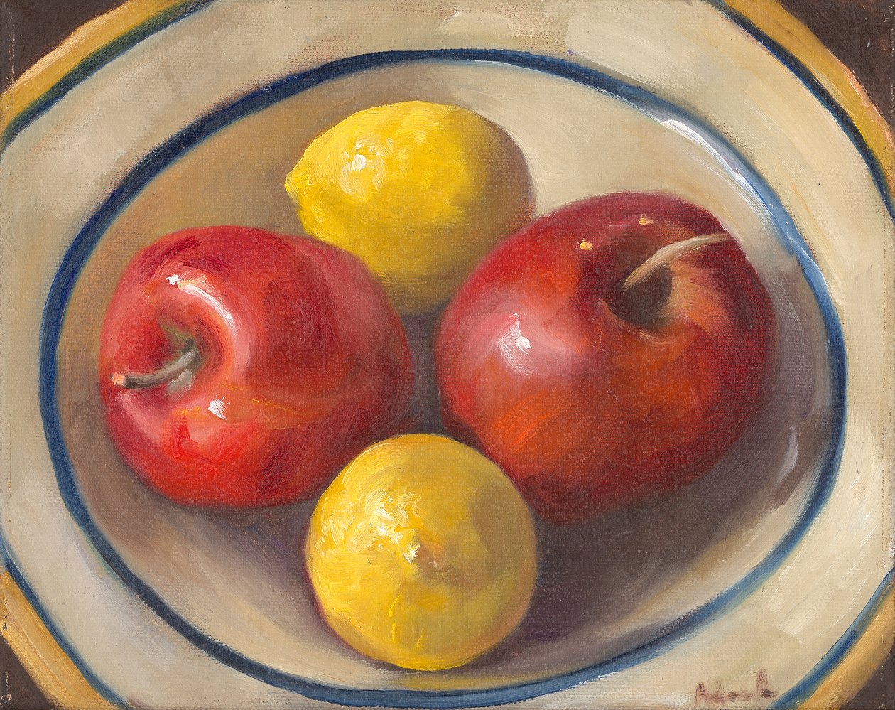 Jablka a citrony, 2016 (olej na plátně) od Rosemarie Adcock