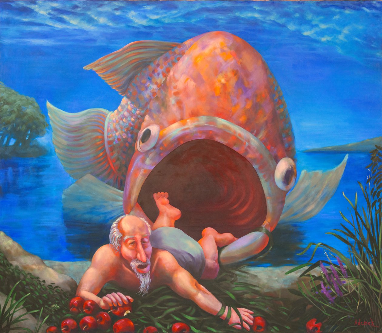 Jonášův příchod do Ninive, 2000 (olej na plátně) od Rosemarie Adcock