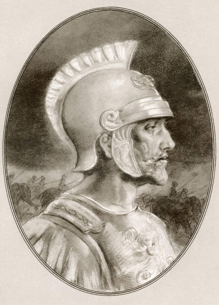 Ashoka, zemřel 232 př.nl, aka Ashoka velký. Indický císař dynastie Maurya. Ilustrace Gordona Rosse, amerického umělce a ilustrátora (1873-1946), z Living Biography of Famous Rulers. od Ross Gordon