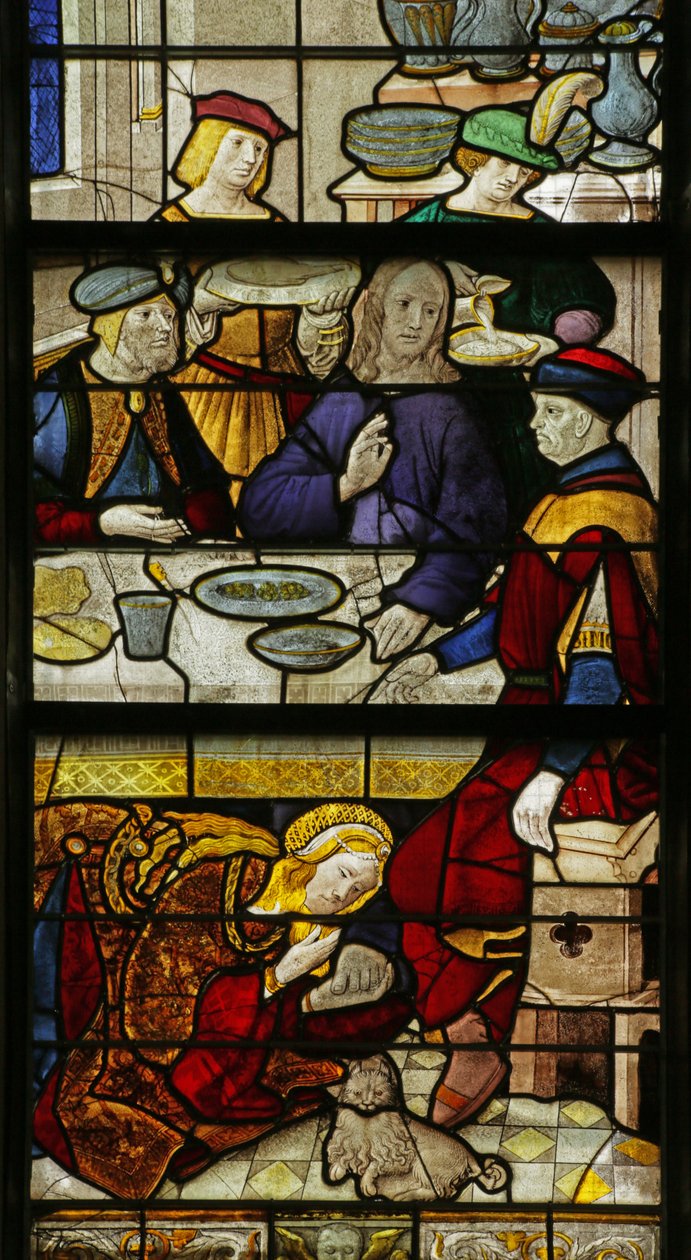 Okno znázorňující sv. Máří Magdalenu myjící Kristovy nohy, 1500-10 od Rouen School