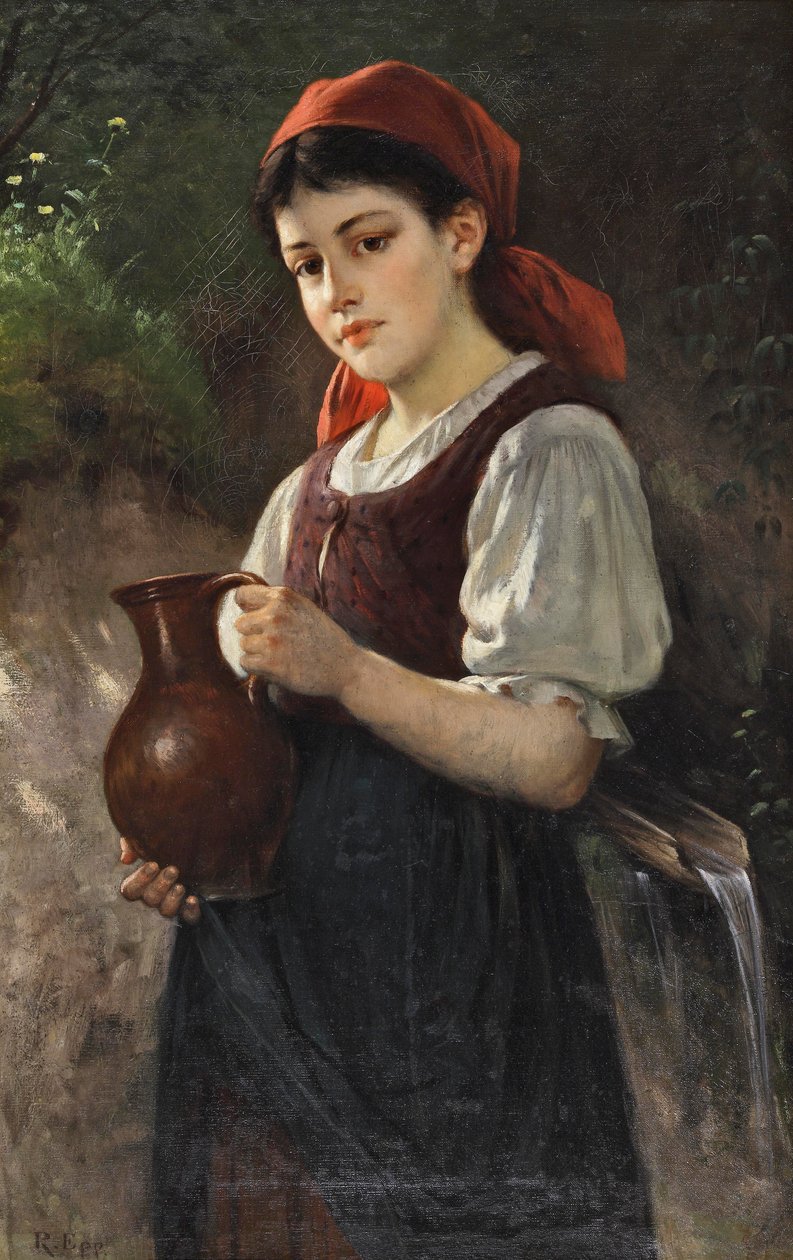 Mladá dívka s hliněným džbánem od Rudolf Epp