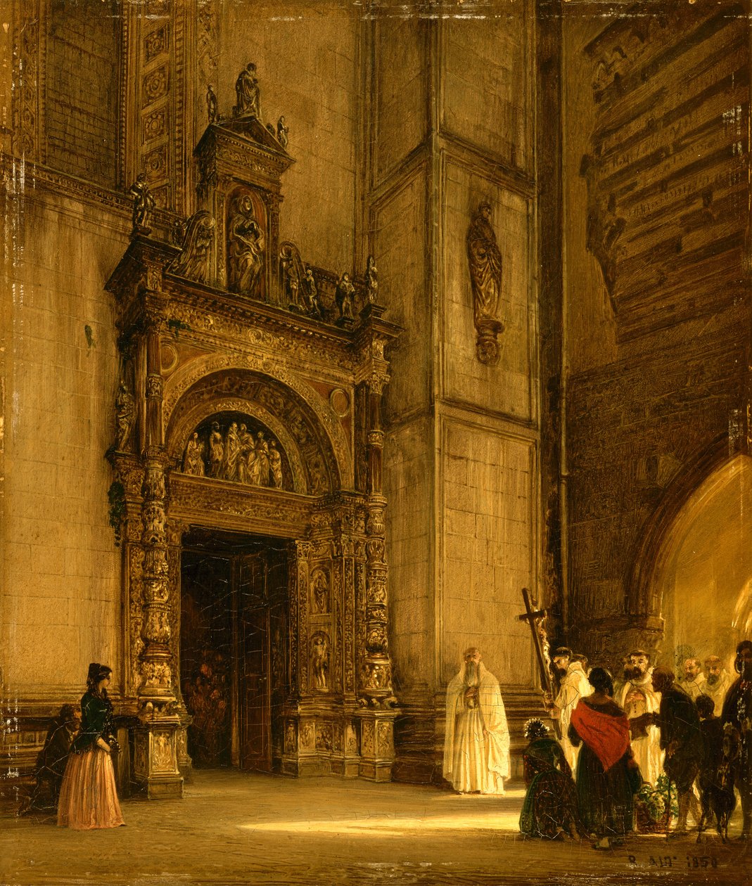 Boční portál katedrály Como, 1850 (olej na kartonu) od Rudolf von Alt