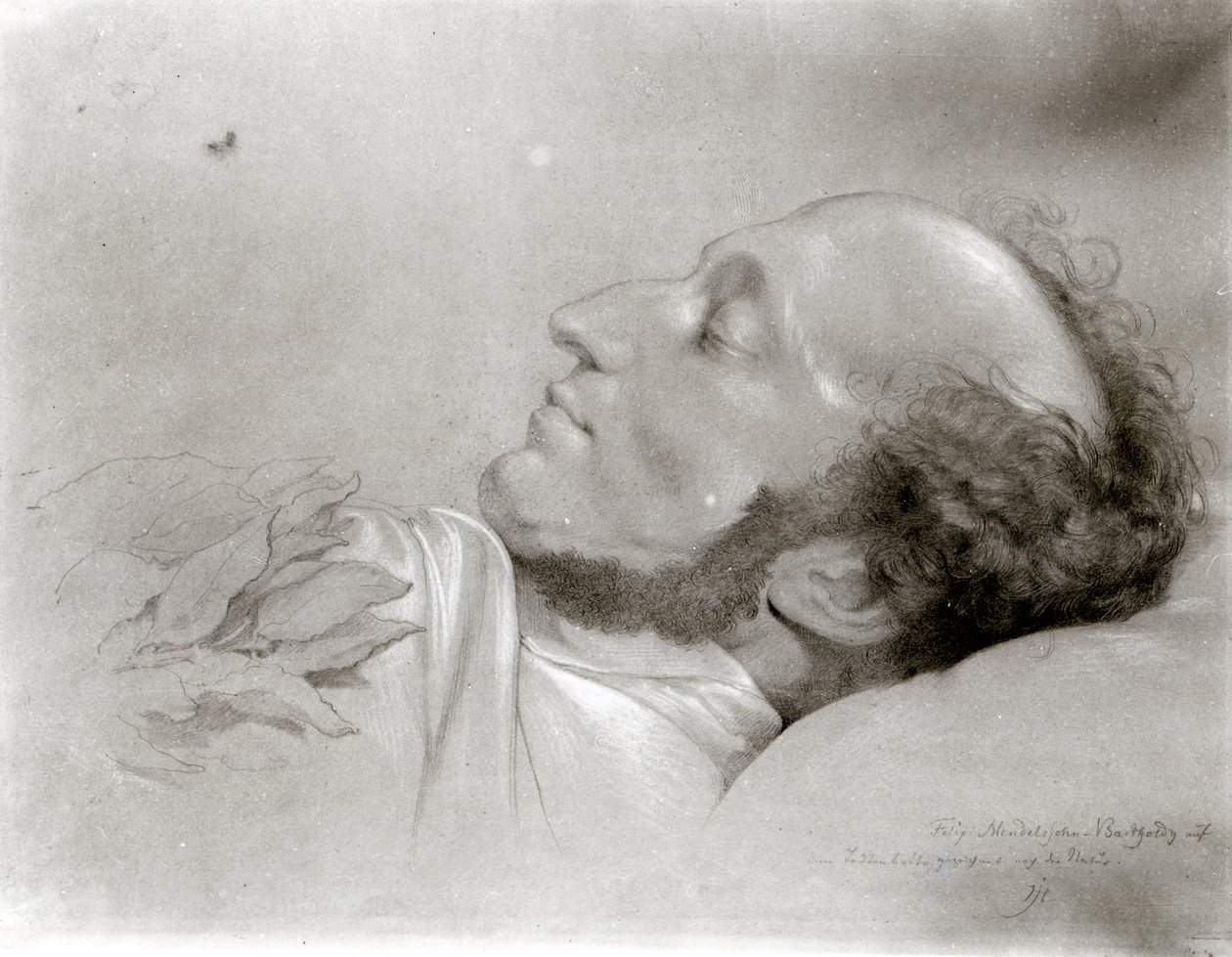 Felix Mendelssohn (1809-47) na smrtelné posteli, kolem roku 1847 od Rudolf Julius Benno Huebner