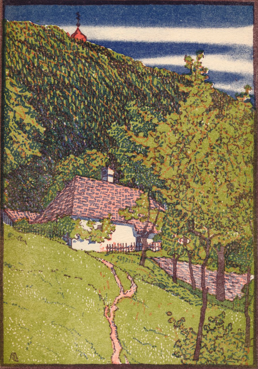 Barevná dřevorytina, c1910 od Rudolf Junk