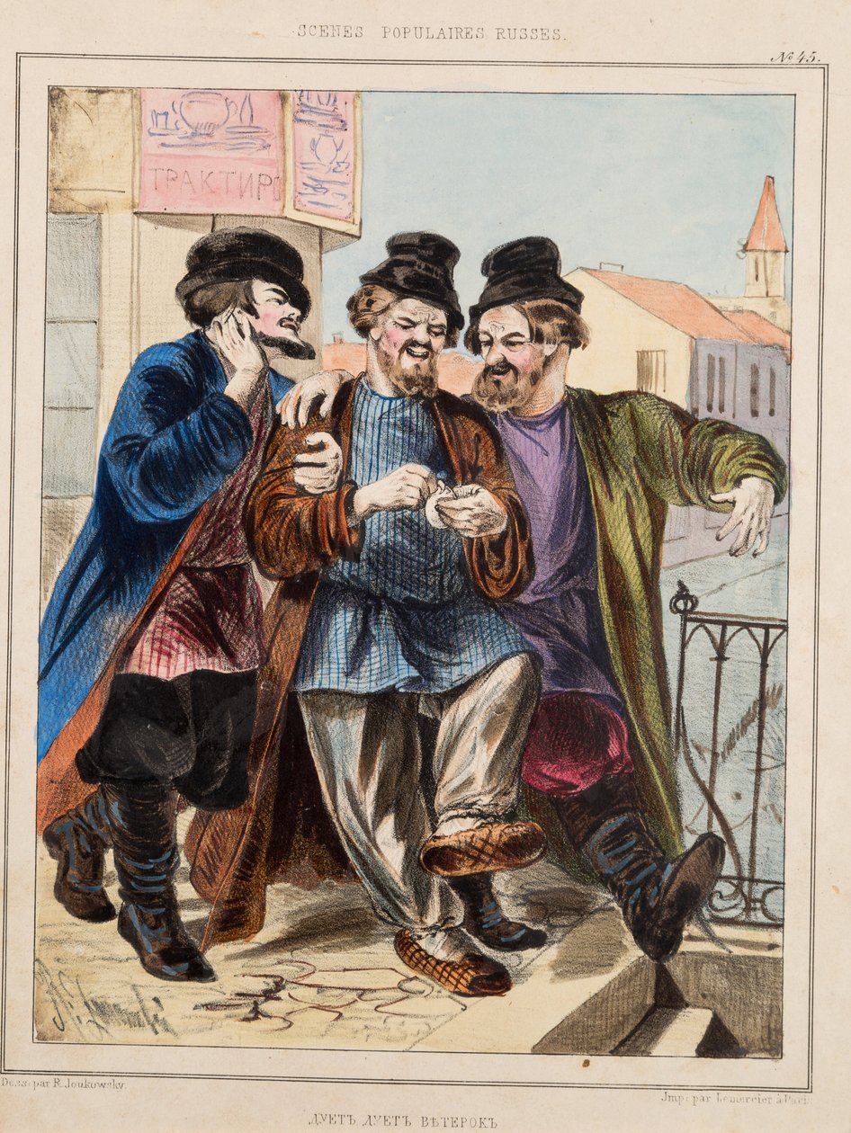 Před hospodou par Zhukovsky, Rudolf Kasimirovič (1814-1886). Litografie, akvarel, rozměr: 33x24 od Rudolf Kasimirovich Zhukovsky