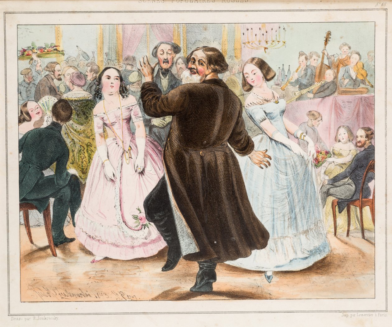 Kupecký ples par Žukovskij, Rudolf Kasimirovič (1814-1886). Litografie, akvarel, rozměr: 33x24 od Rudolf Kasimirovich Zhukovsky