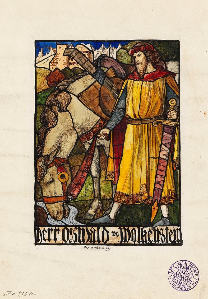Oswald von Wolkenstein Design pro barevné sklo, 1899. od Rudolf Schiestl