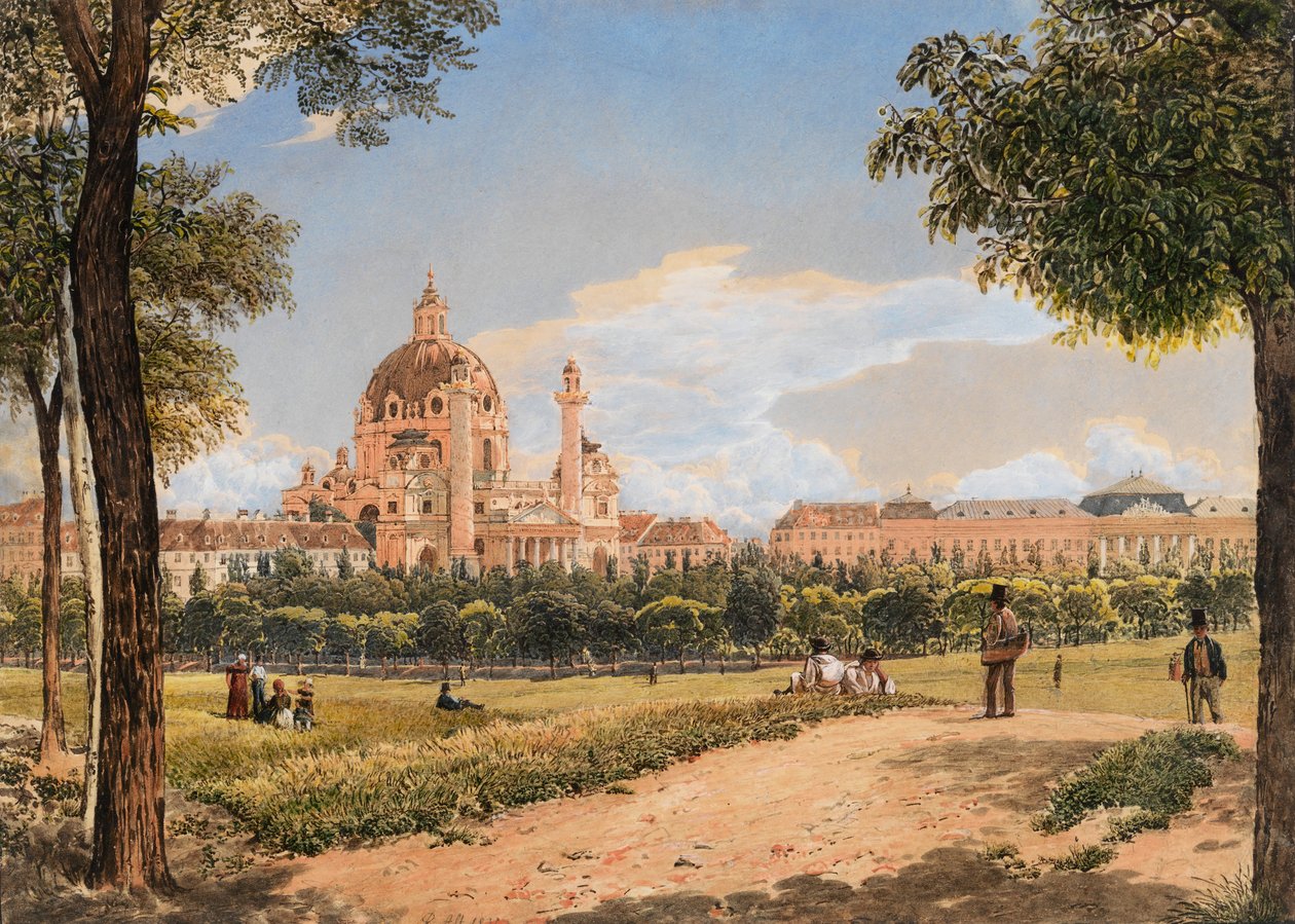 Pohled na kostel sv. Karla a Polytechnický institut ve Vídni, 1831. od Rudolf von Alt