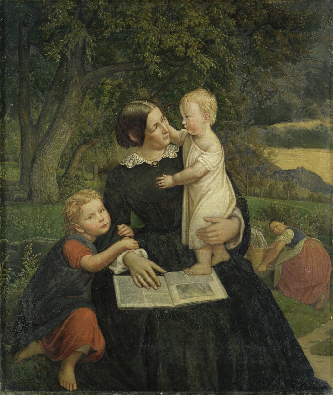 Emilie Marie Wasmannová, umělcova manželka, s Elise a Erichem, jejich nejstaršími dětmi, 1860 od Rudolph Friedrich Wasmann