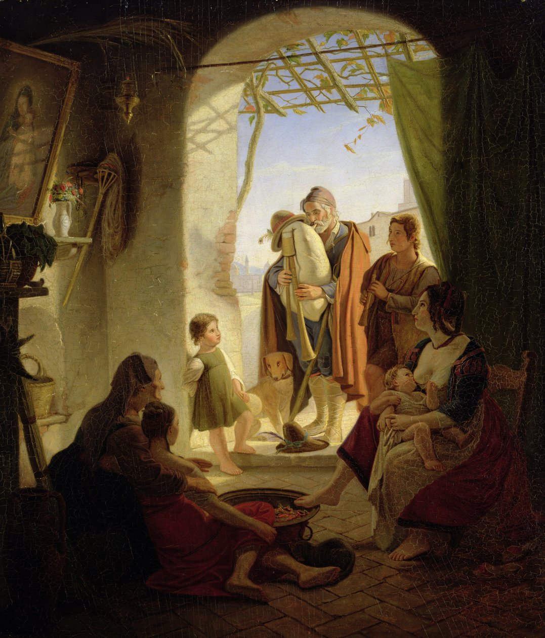 Neapolský hráč na dudy v zimním Římě, 1833 od Rudolph Friedrich Wasmann