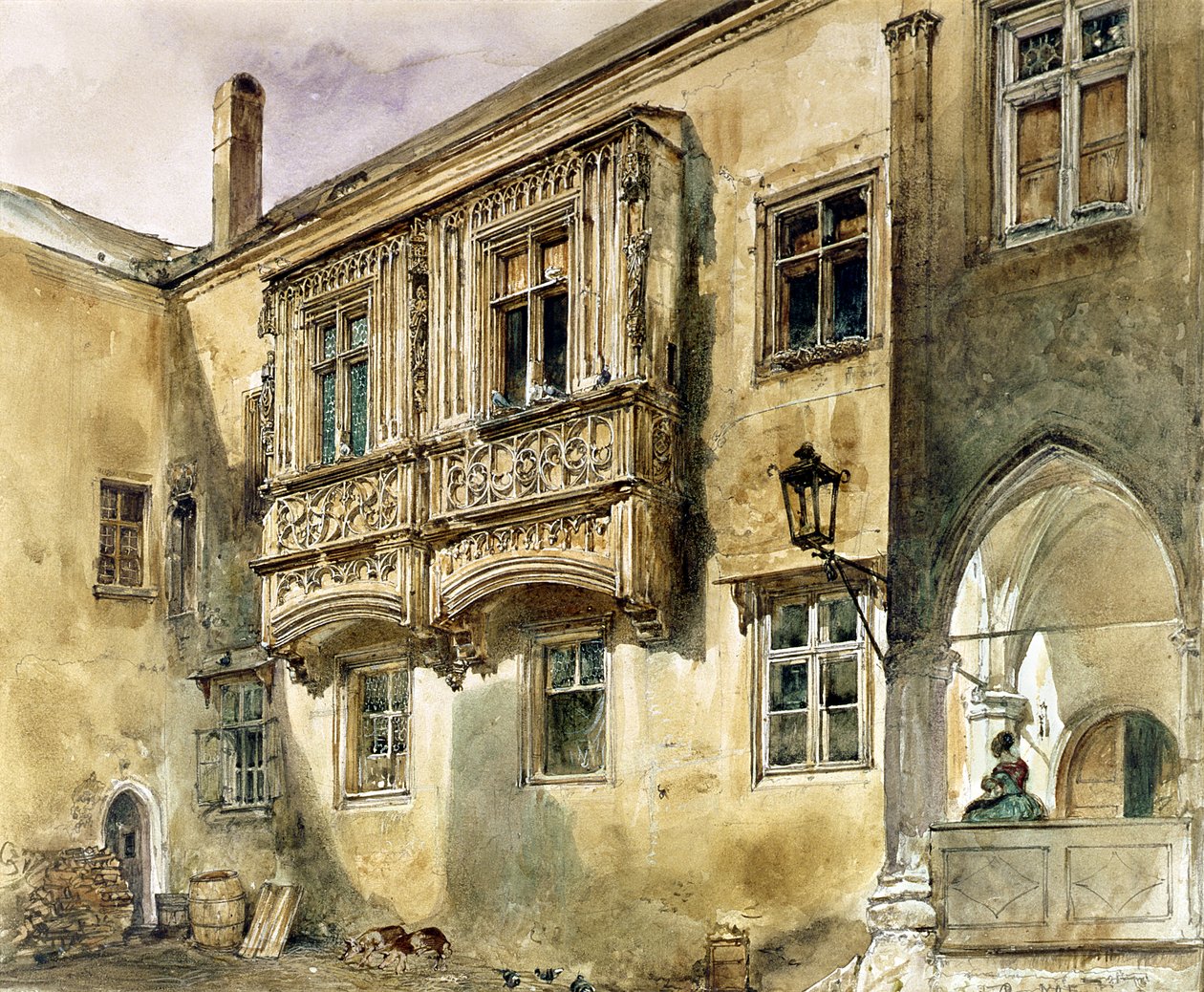 Gotický balkon na nádvoří opatství Klosterneuburg, kolem roku 1840 od Rudolf von Alt