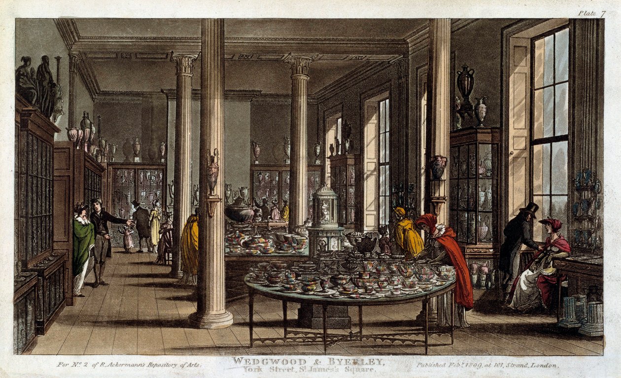 Vnitřní pohled na porcelánku Wedgwood v Londýně Litografie od R. Ackermanna od Rudolph Ackermann