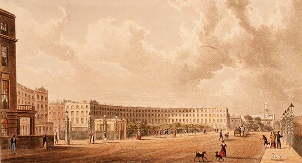 Crescent, Portland Place, akvatinta vydaná v roce 1822 od Rudolph Ackermann