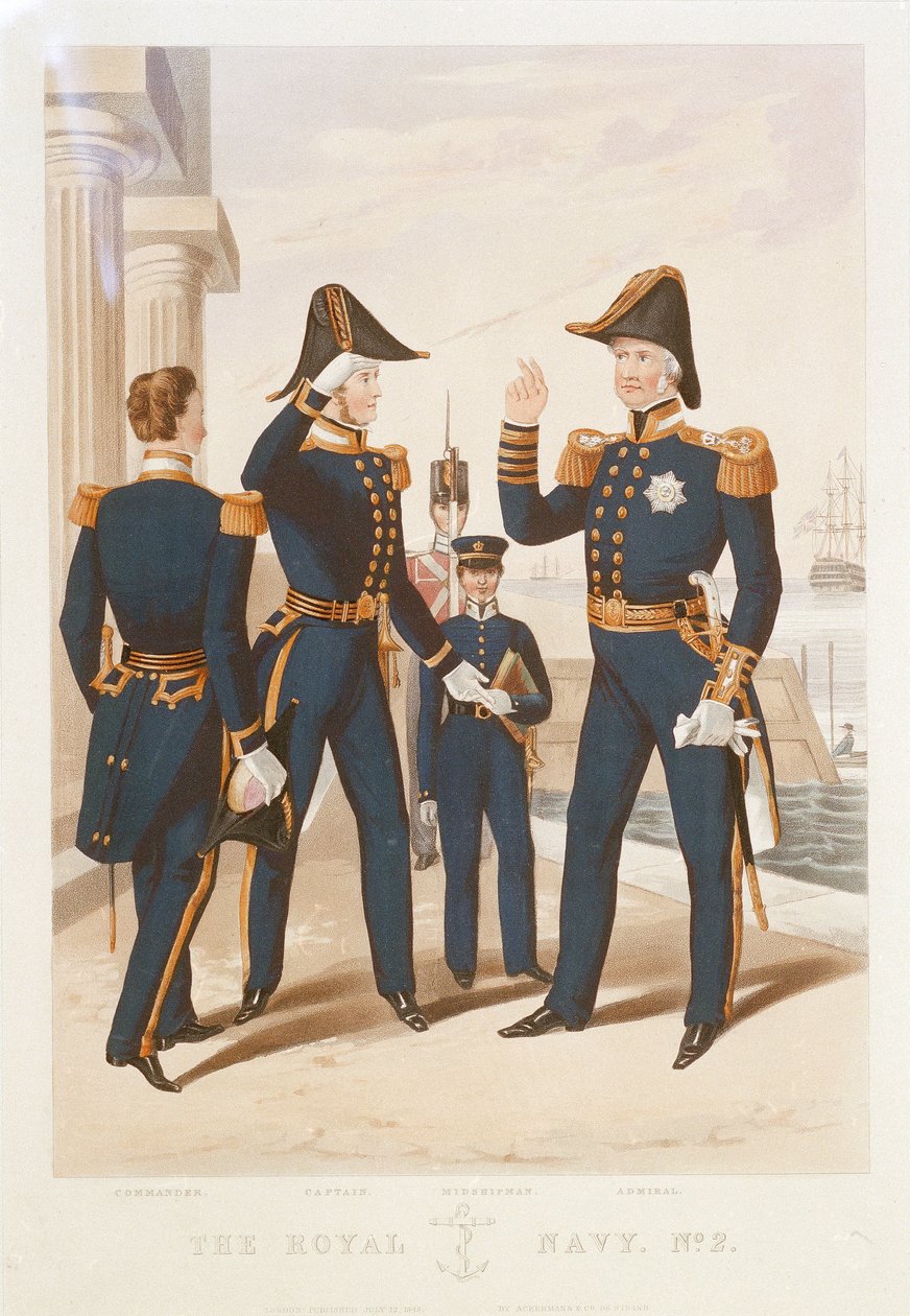 "Královské námořnictvo. Č. 2. Velitel. Kapitán. Midshipman. Admirál. od Rudolph Ackermann