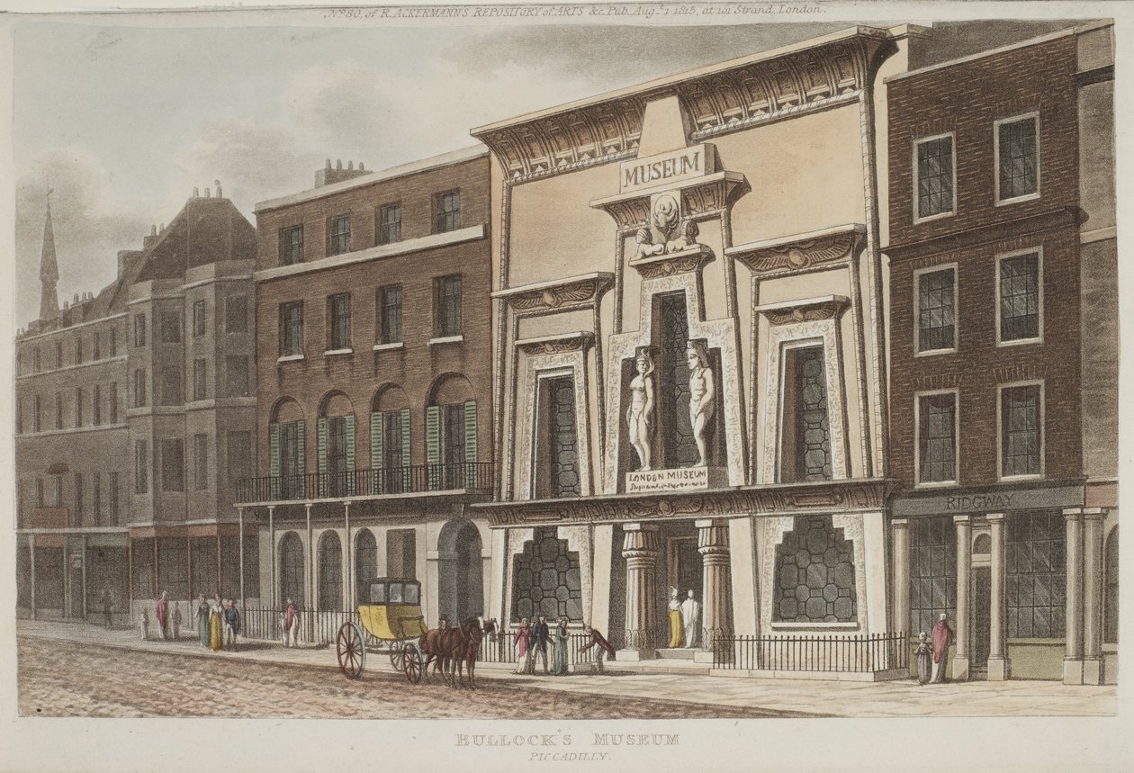 Pohled na muzeum Bullocks, lépe známé jako Egyptský sál, na Piccadilly, 1815 (akvatinta) od Rudolph Ackermann