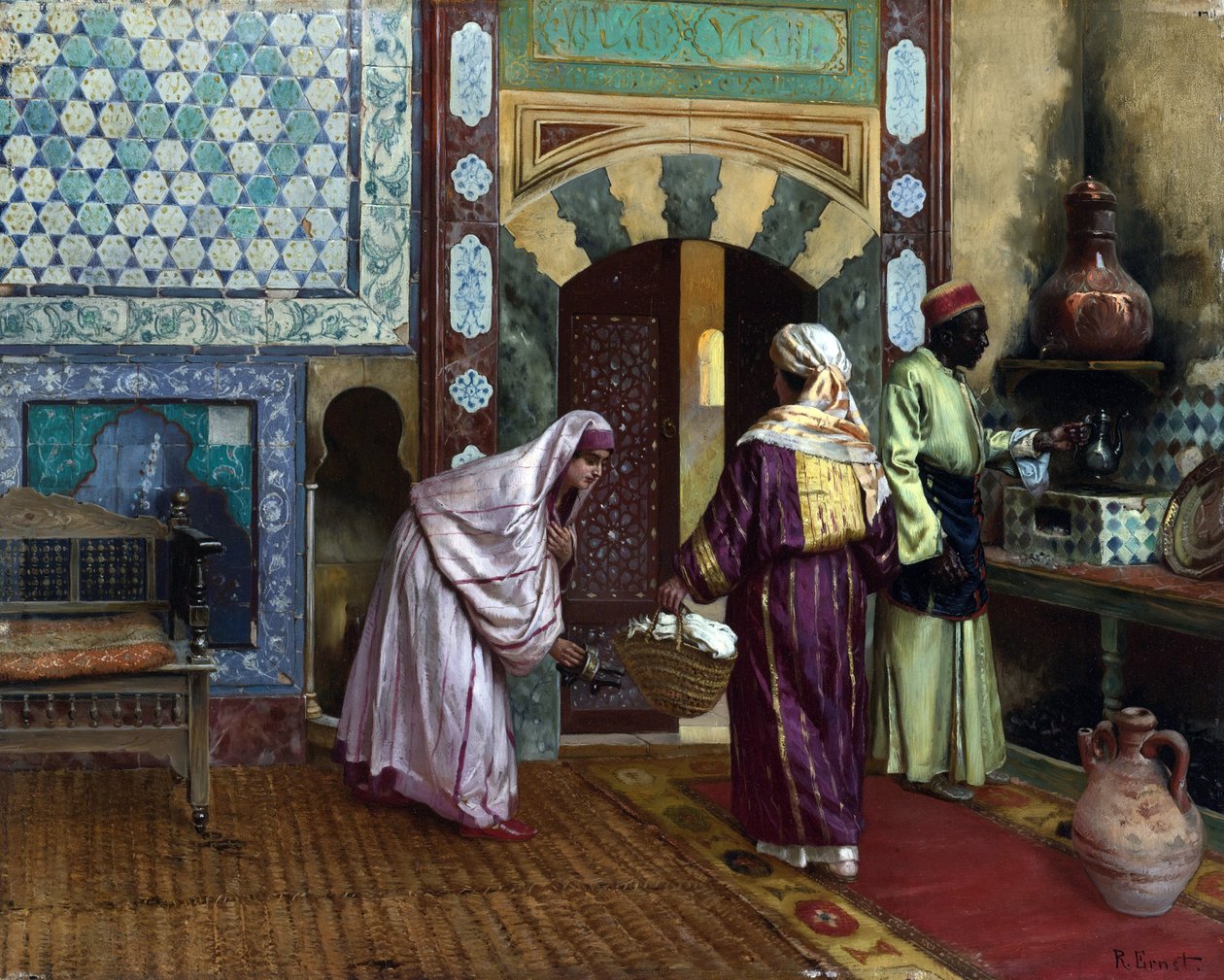 V Hammam par Ernst, Rudolf (1854-1932), - Olej na plátně, 48,8x60,9 - Soukromá sbírka od Rudolphe Ernst