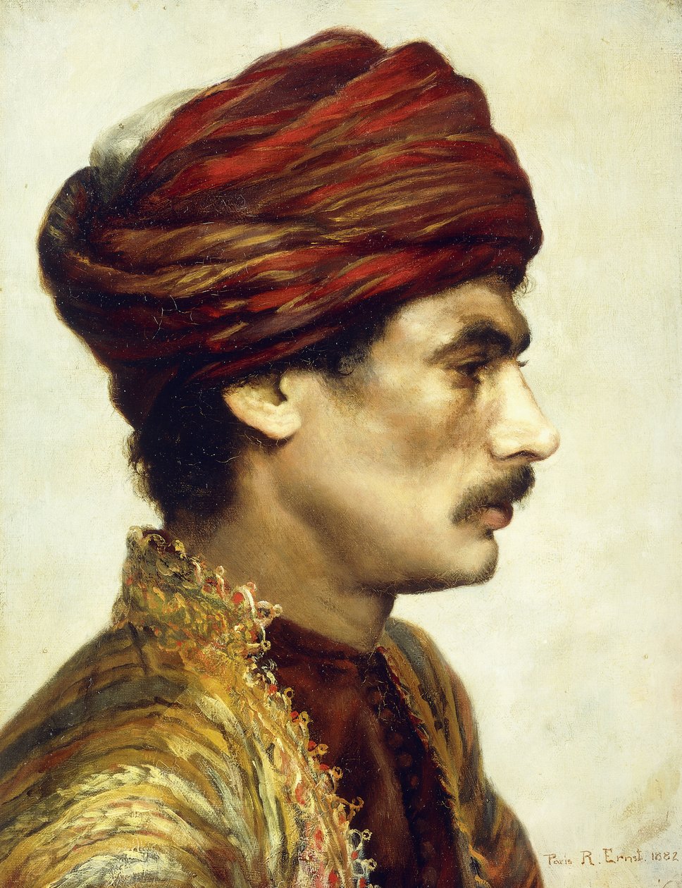 Profilový portrét muže v červeném turbanu, 1882 od Rudolphe Ernst